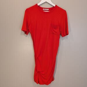 T by Alexander Wang Ruches Crepe Jersey Dress Red/Orange - Size L